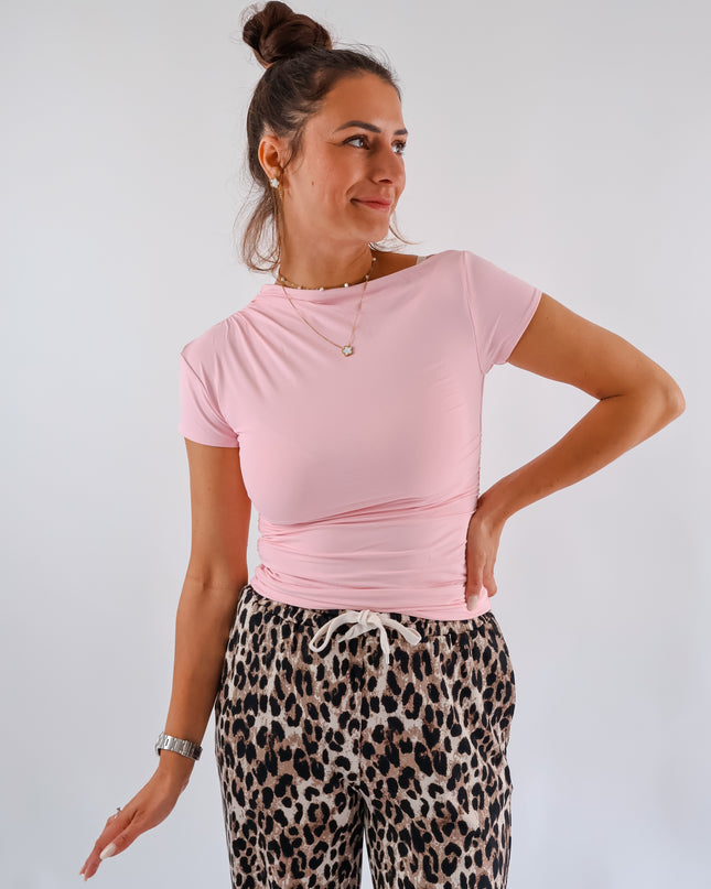 Basic Shirt mit asymmetrischem Ausschnitt Rosa