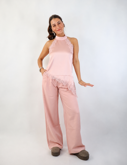asymmetrisches Spitzentop in Blush