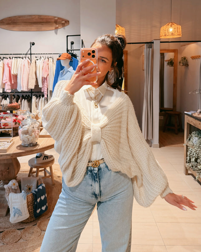 Strickponcho Creme