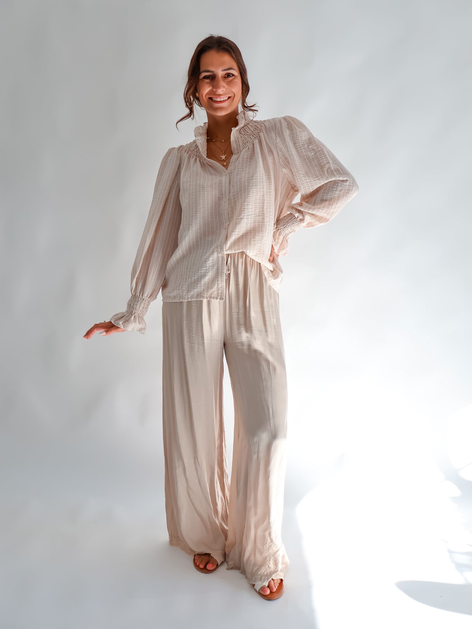 Aurora Streifenbluse Beige
