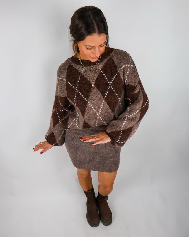Argyle Strickpullover Dark Choc