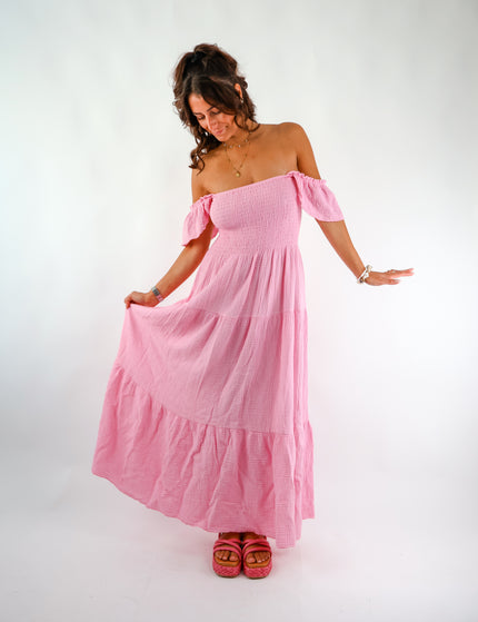 Maxi Musselin Kleid mit Volants und Flügelärmel Candy