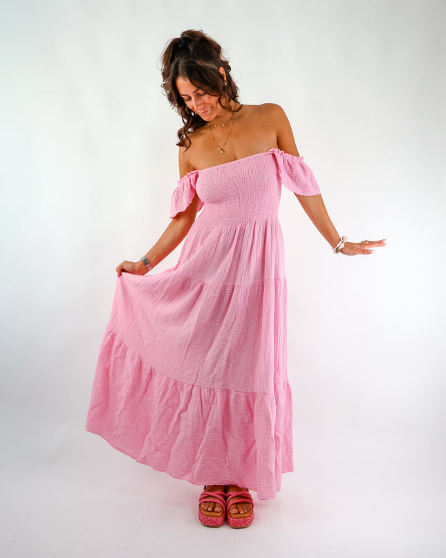 Maxi Musselin Kleid mit Volants und Flügelärmel Candy