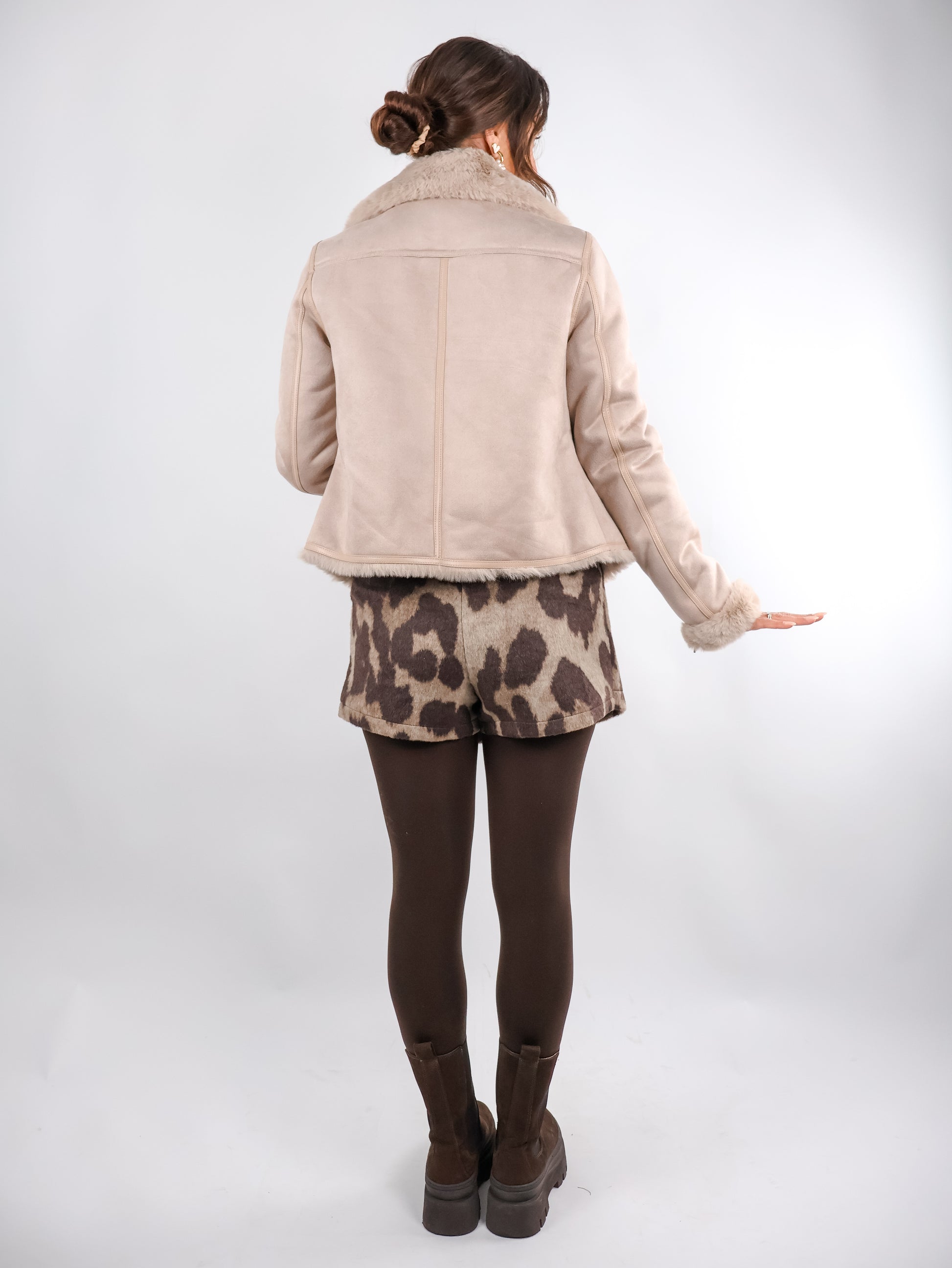 Rino & Pelle Bacia Faux Fur Biker Jacke Oat