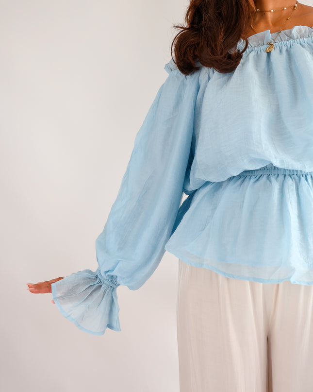 Volant Bluse Hellblau