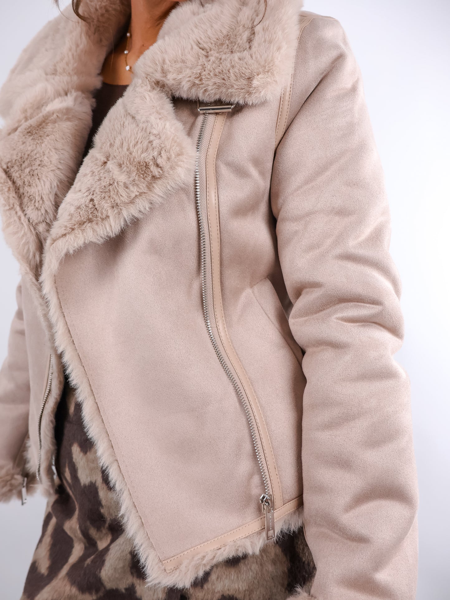 Rino & Pelle Bacia Faux Fur Biker Jacke Oat