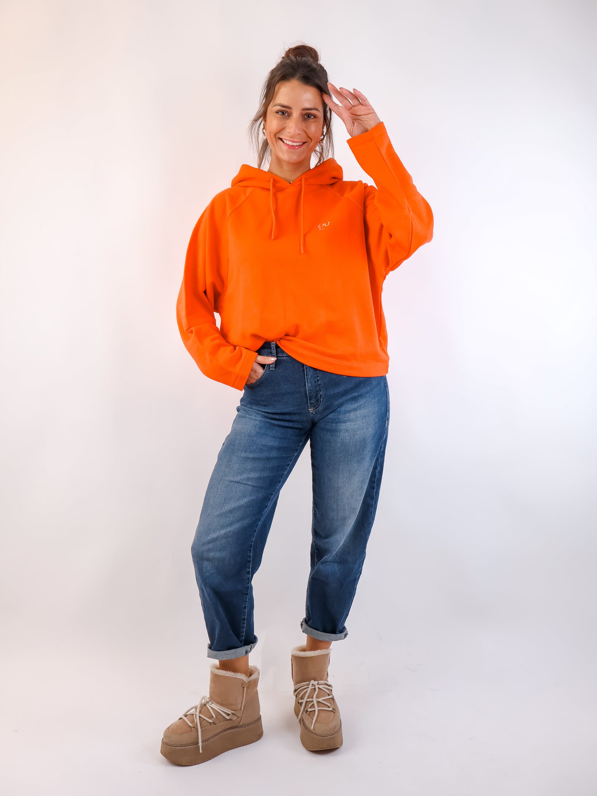 Smith&Soul Boxy Hoodie mit Stickerei in Mandarine