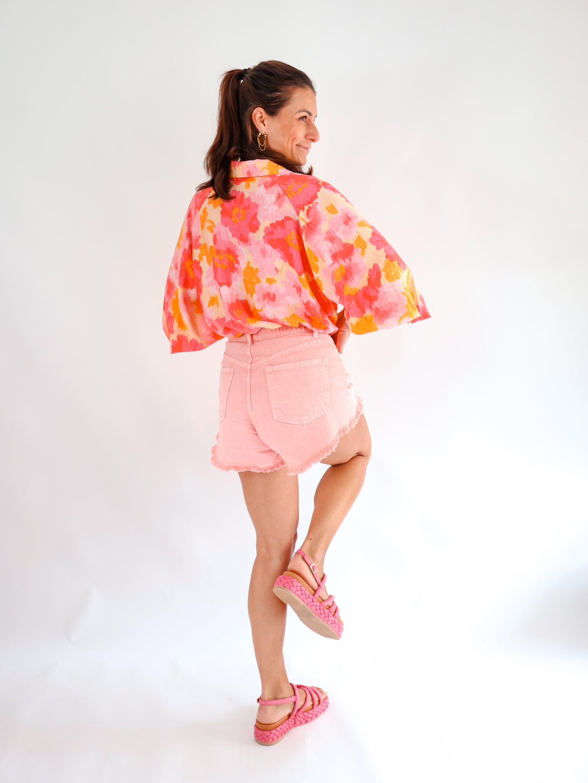 Ausgestellte Jeansshorts Rosa