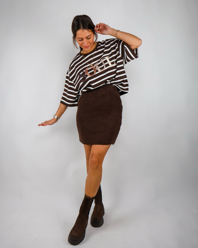 Smith&Soul Boxy Cropped T-Shirt Soul 3D Stripes Dark Choc