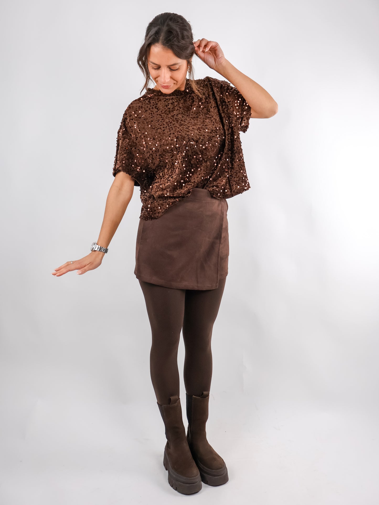 Pailletten Shirt Coffee