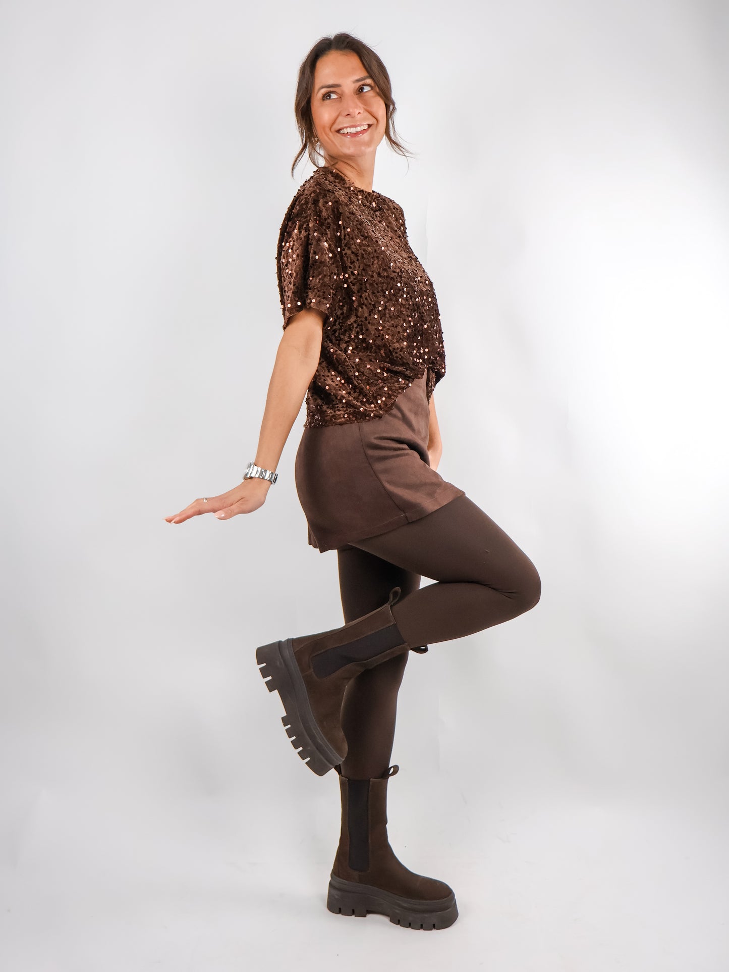 Pailletten Shirt Coffee