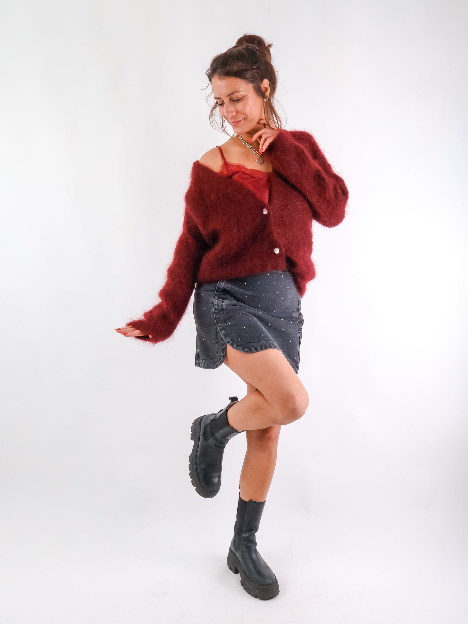 ★ Premium Kidmohair Strickjacke Bordeaux