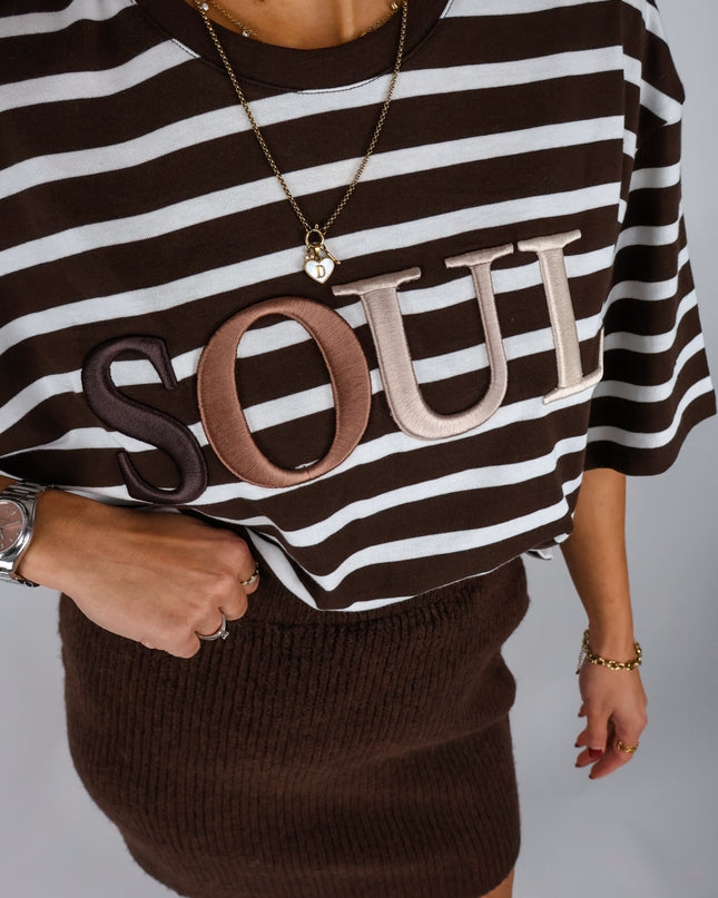Smith&Soul Boxy Cropped T-Shirt Soul 3D Stripes Dark Choc