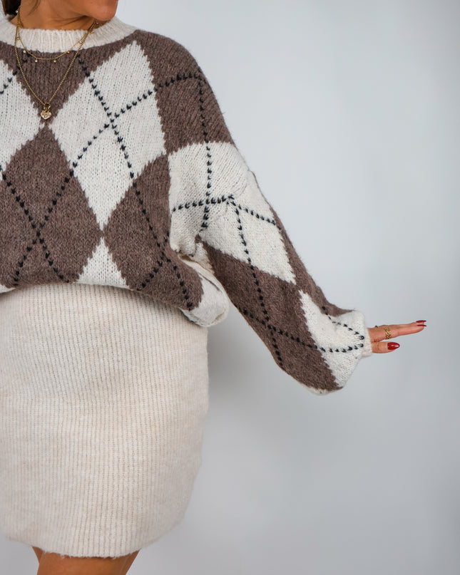 Argyle Strickpullover Creme