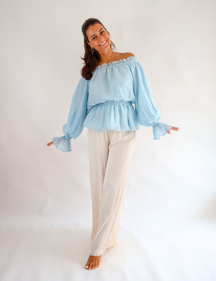 Volant Bluse Hellblau