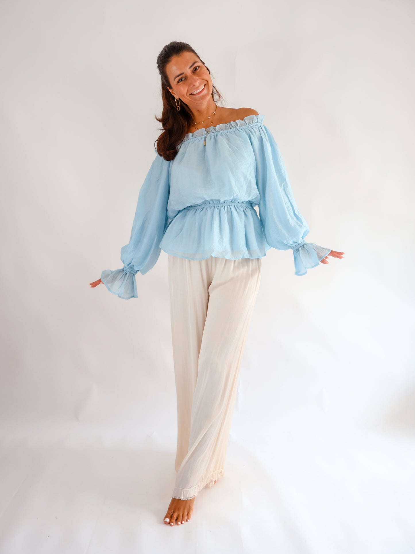 Volant Bluse Hellblau