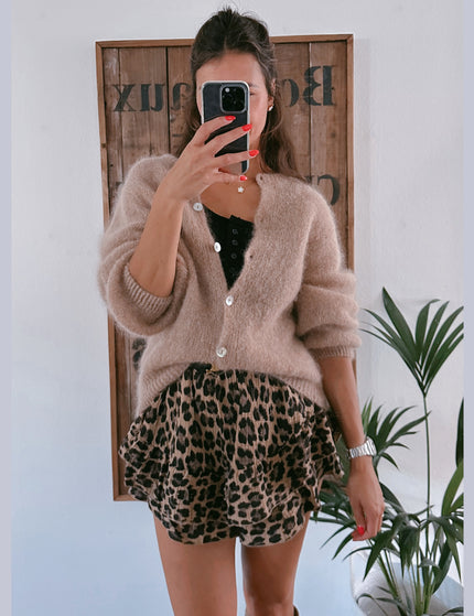 Premium Mohair Strickjacke Camel