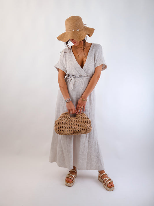 Olivia Musselin Kleid Beige