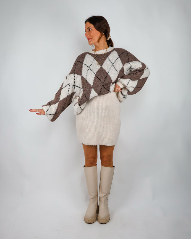 Argyle Strickpullover Creme