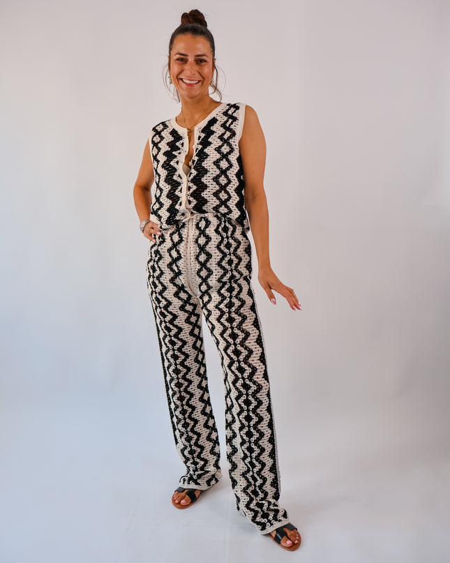 Boho Oberteil Schwarz-Beige