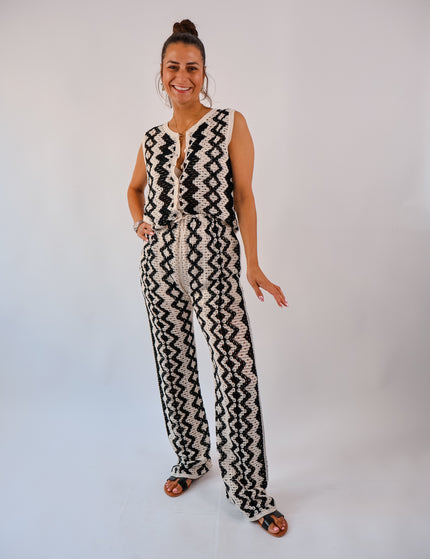 Boho Hose Creme-Schwarz