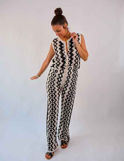 Boho Hose Creme-Schwarz