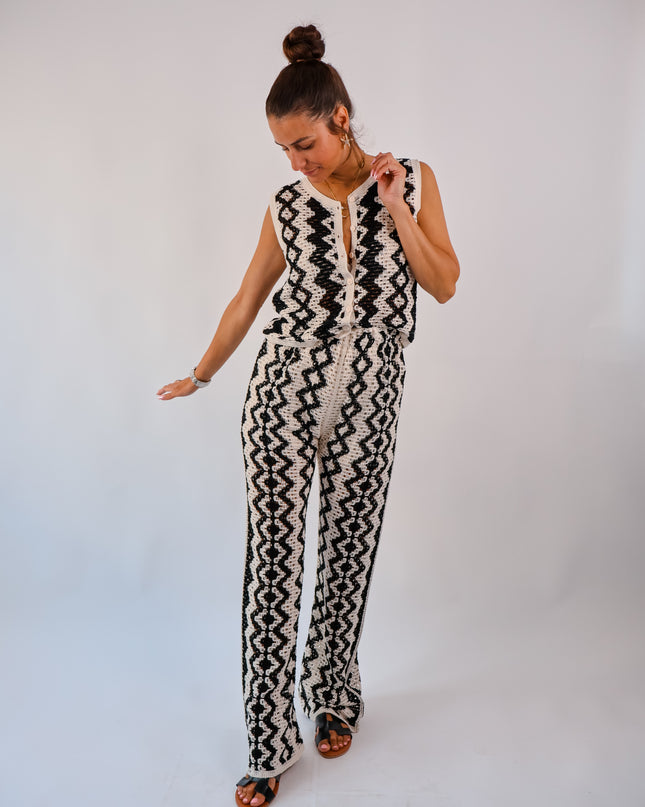 Boho Hose Creme-Schwarz
