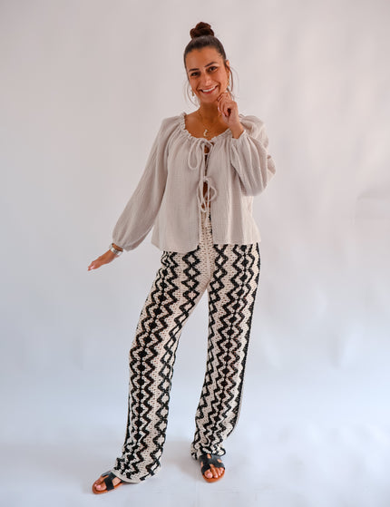 Boho Hose Creme-Schwarz