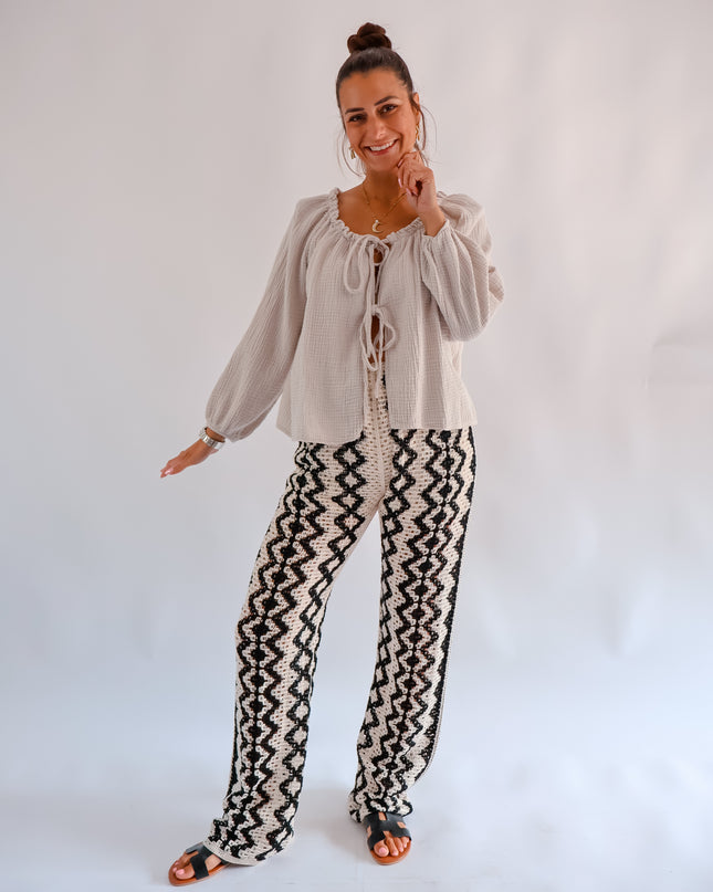 Boho Hose Creme-Schwarz