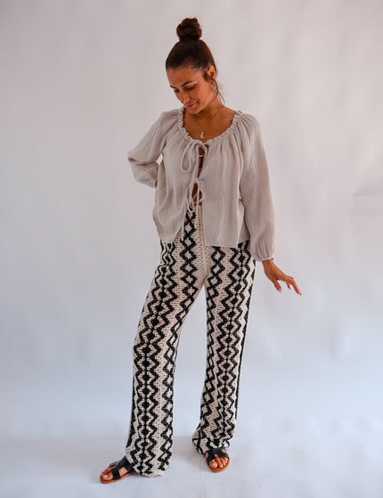 Boho Hose Creme-Schwarz