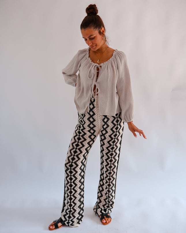 Boho Hose Creme-Schwarz