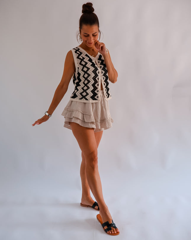 Boho Oberteil Schwarz-Beige