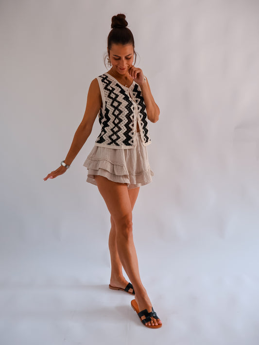 Boho Oberteil Schwarz-Beige