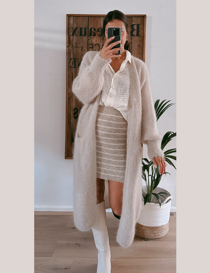 Premium Fineline Strickmantel Taupe