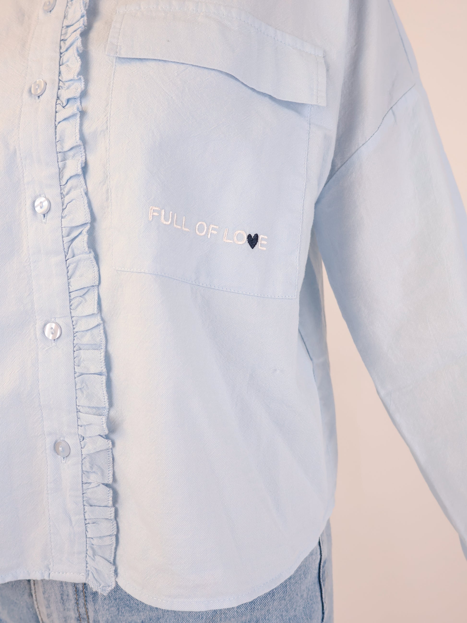 Smith&Soul Cropped Ruffle Oxford Bluse Sky