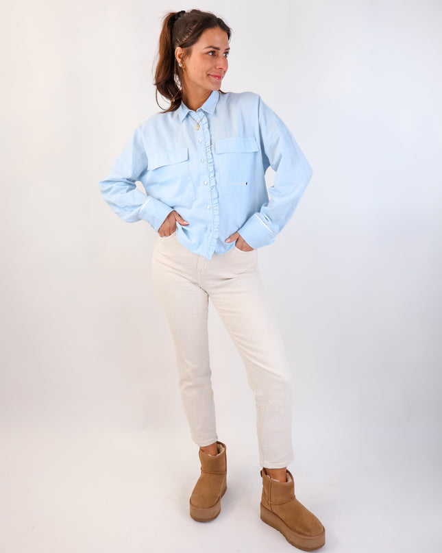 Smith&Soul Cropped Ruffle Oxford Bluse Sky