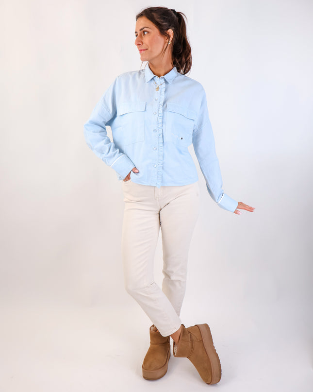Smith&Soul Cropped Ruffle Oxford Bluse Sky