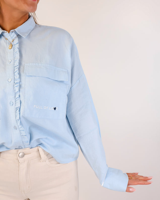 Smith&Soul Cropped Ruffle Oxford Bluse Sky