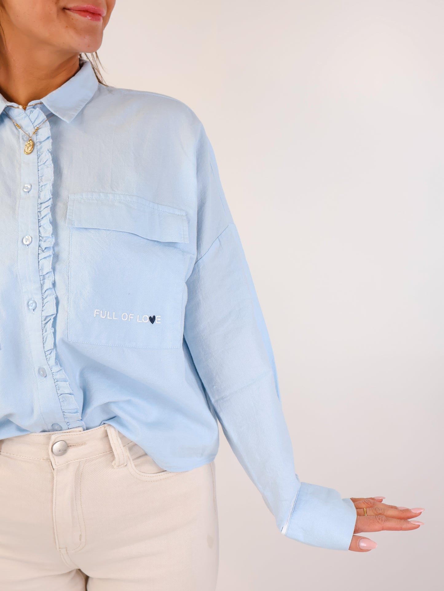 Smith&Soul Cropped Ruffle Oxford Bluse Sky