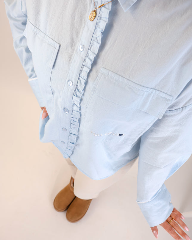 Smith&Soul Cropped Ruffle Oxford Bluse Sky