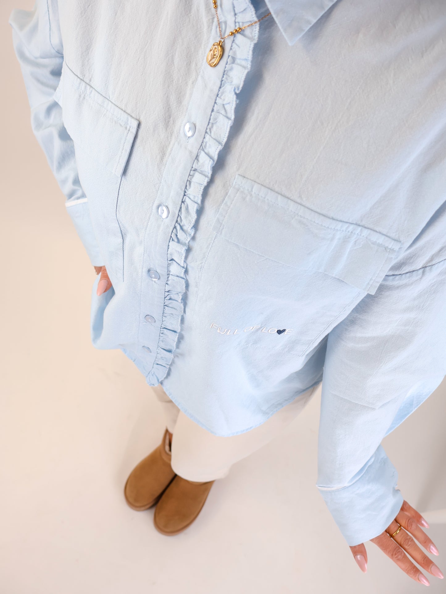 Smith&Soul Cropped Ruffle Oxford Bluse Sky