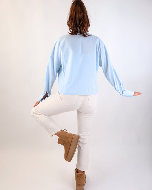 Smith&Soul Cropped Ruffle Oxford Bluse Sky
