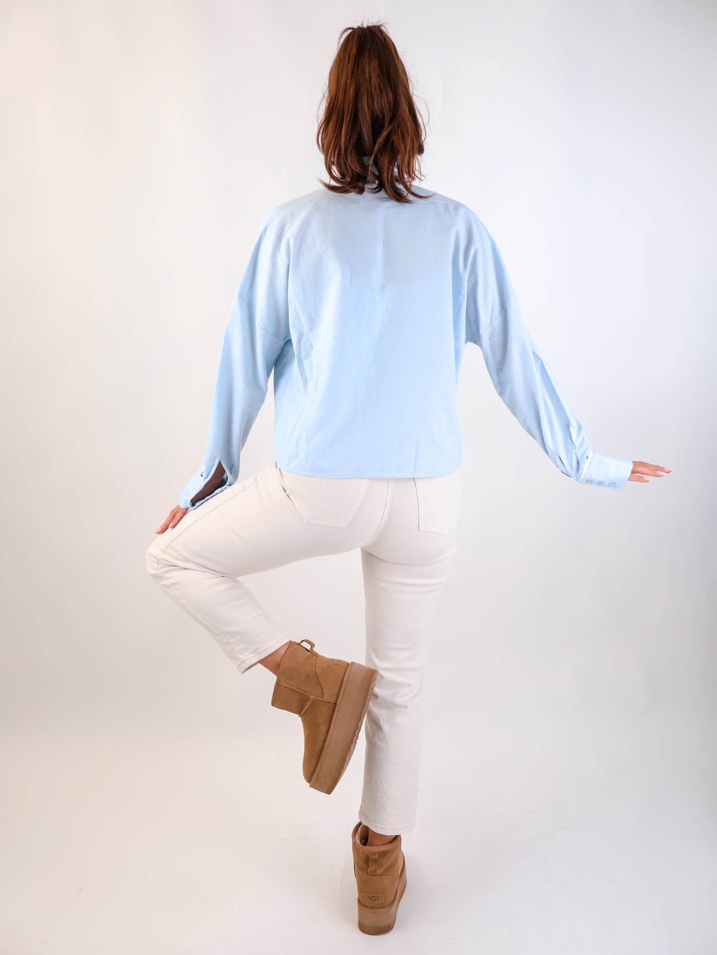 Smith&Soul Cropped Ruffle Oxford Bluse Sky