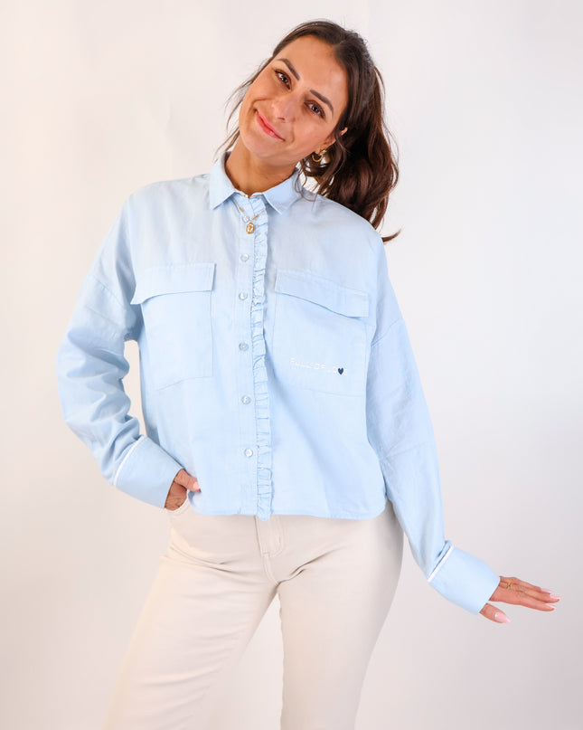 Smith&Soul Cropped Ruffle Oxford Bluse Sky