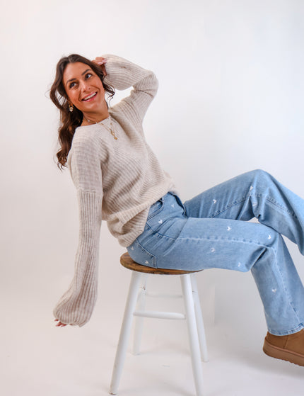 Molli Wollpullover mit Ballonärmeln Creme