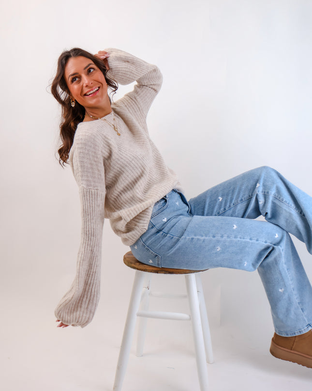 Molli Wollpullover mit Ballonärmeln Creme