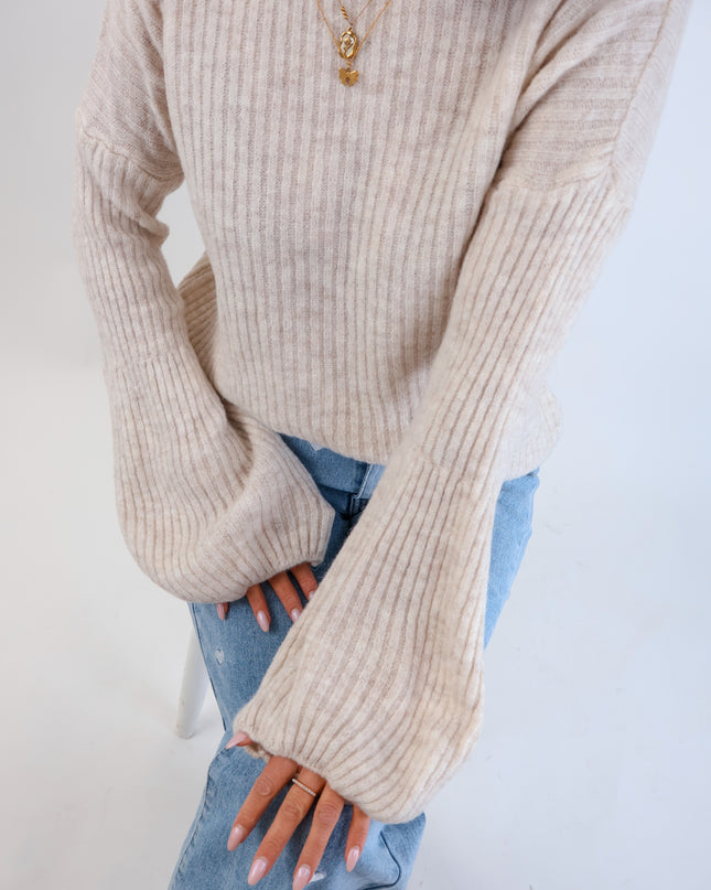 Molli Wollpullover mit Ballonärmeln Creme
