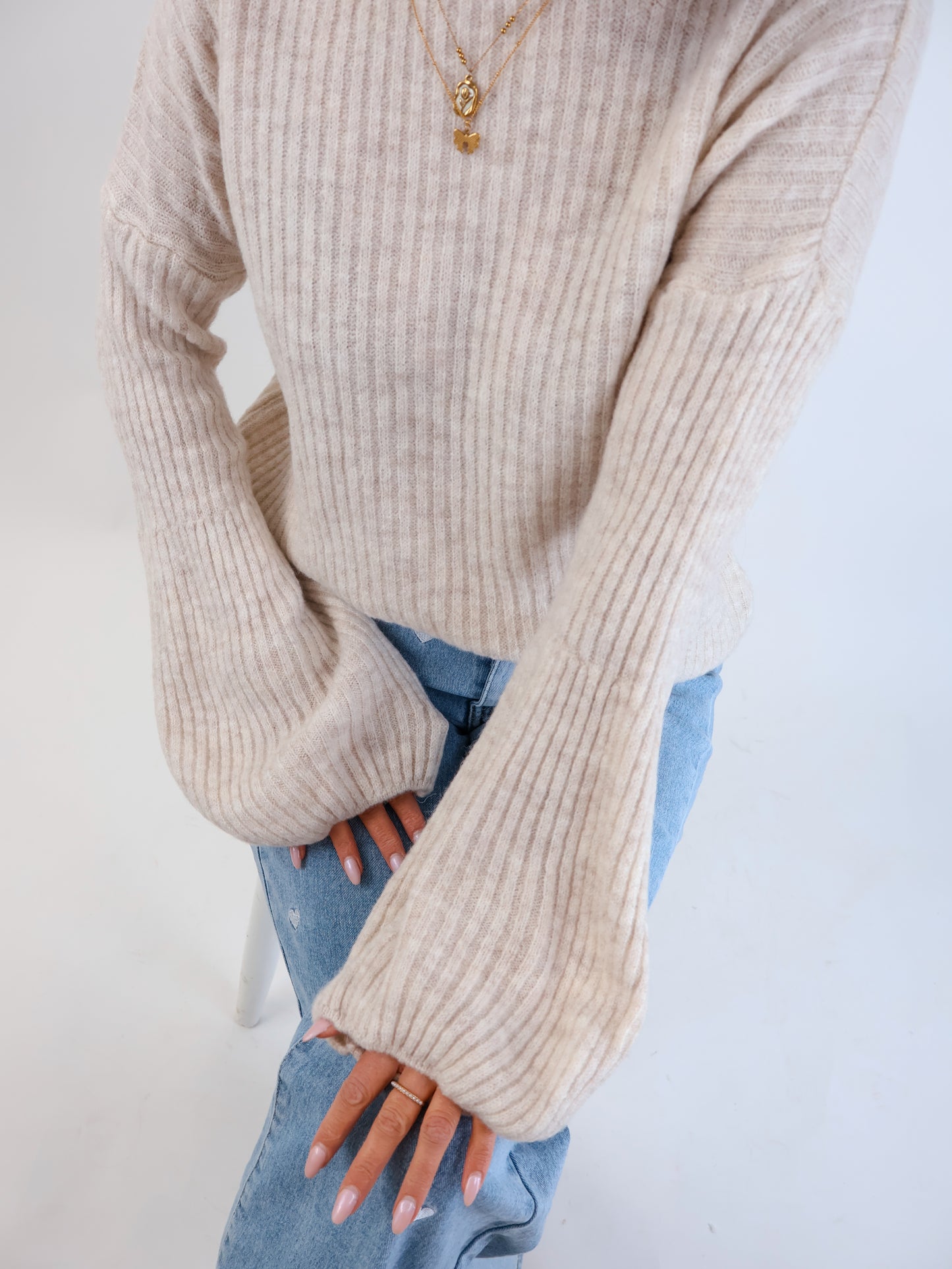 Molli Wollpullover mit Ballonärmeln Creme