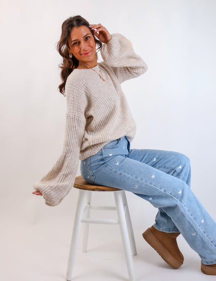 Molli Wollpullover mit Ballonärmeln Creme