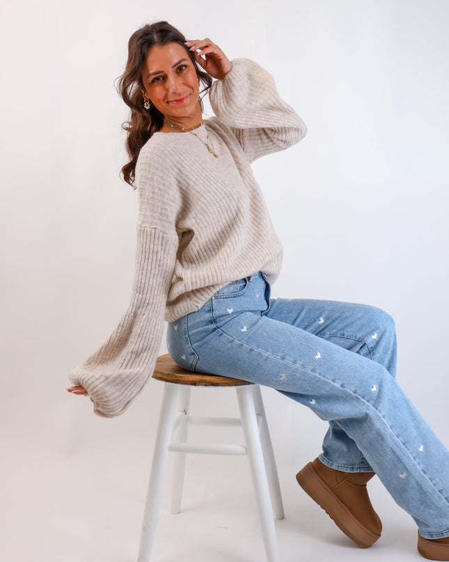 Molli Wollpullover mit Ballonärmeln Creme